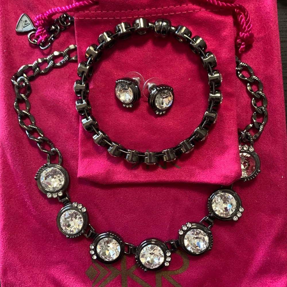 Silpada KR Saworski crystal necklace, bracelet and earrings.